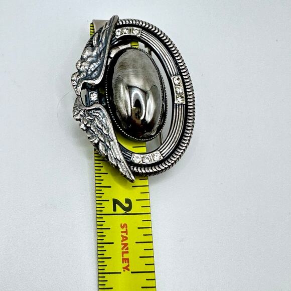 Vintage Ermani Bulatti Brooch Reflective Metal Pin Clear Rhinestones Wings - Picture 8 of 8